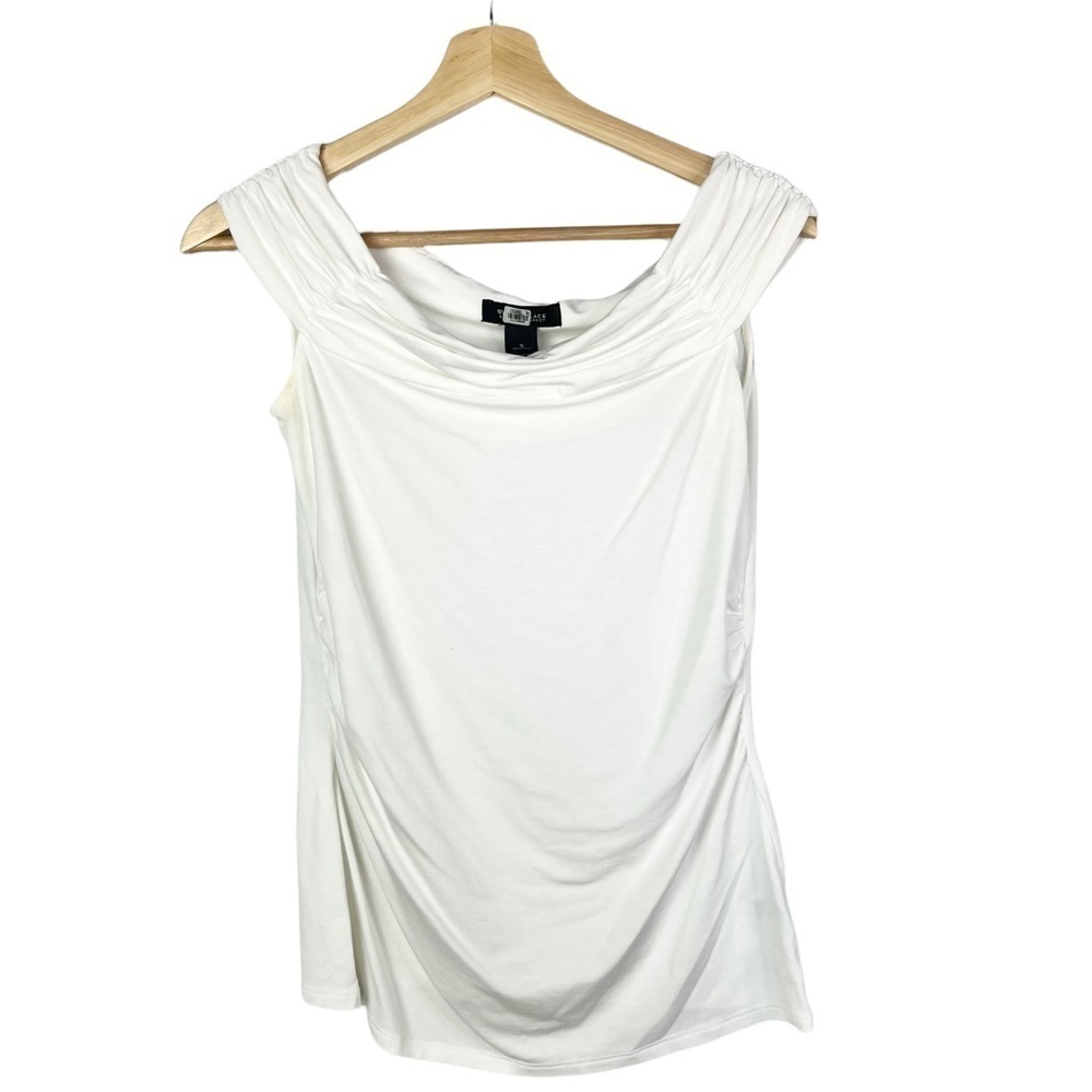 White House Black Market WHBM White Ruched‎ Side Off Shoulder Blouse S